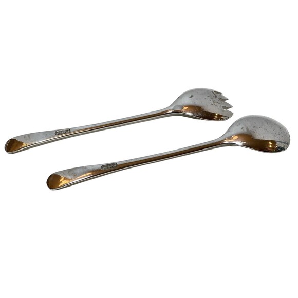 W A ITALY SILVERPLATED SHELL PATTERN SALAD SERVING FORK & SPOON SET - Picture 2 of 5